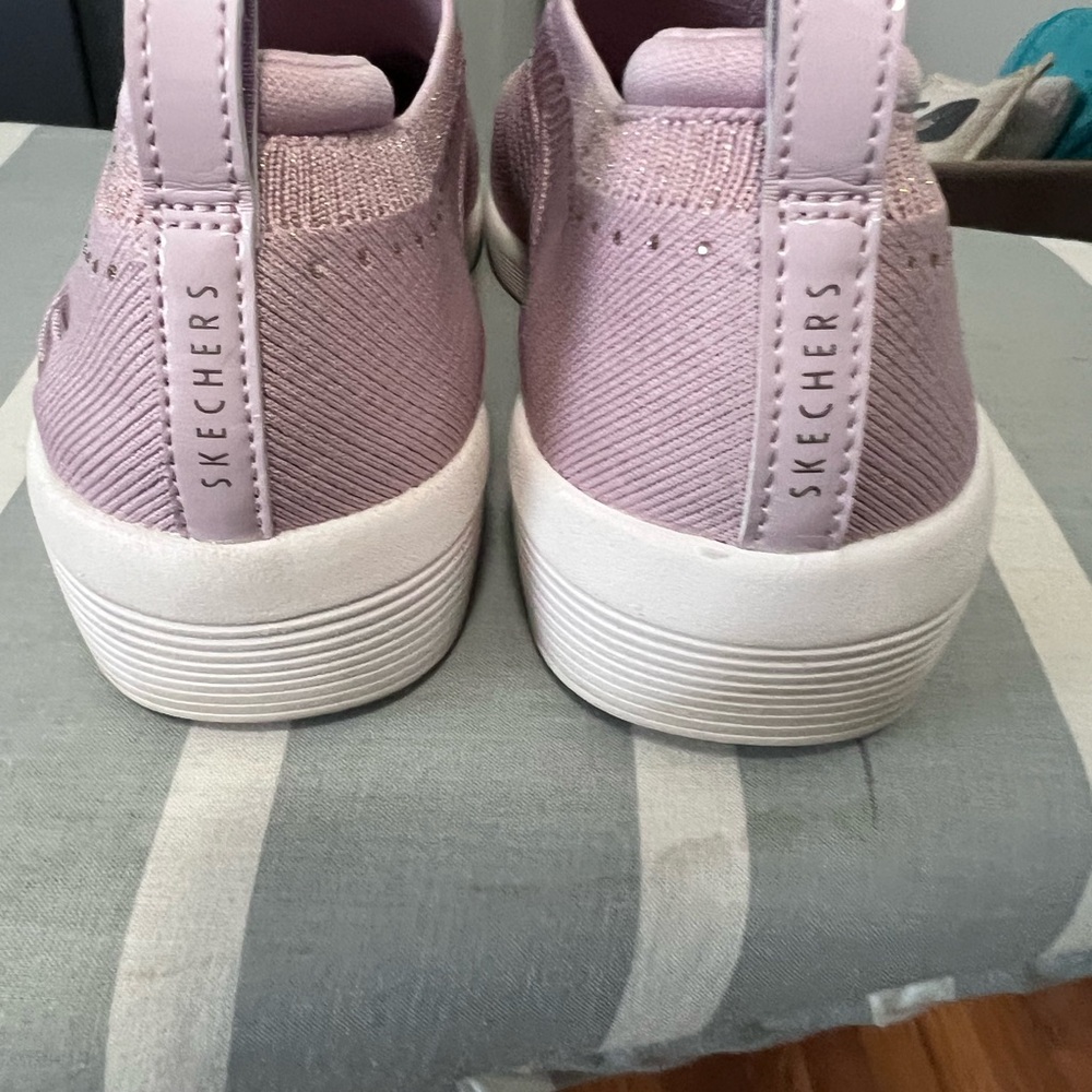 Skechers Women's Light Pink Knit Slip-On Sneakers - Picture 3 of 7